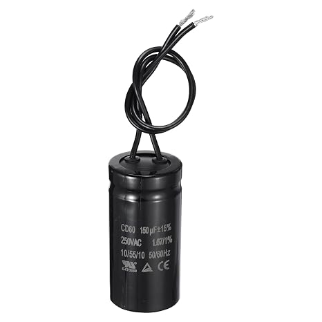sourcing map CD60 Run Capacitor, 150uF 250VAC 50/60Hz 2 Black Wires CD60 Motor Starting Capacitor for Washing Machine, Air Compressor, Refrigerator, Black
