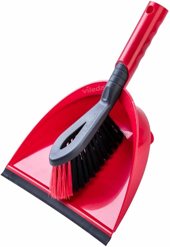Vileda 2-in-1 Dustpan Set with Extra Bristles Hand Brush and Dustpan Red