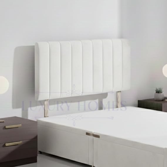 Ribbed Upholstered Bed Headboard, Soft Plush Velvet Fabric, Wall Mounted for Divan Beds (White Plush, 5ft King Size)