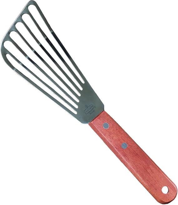 La Cuisine Stainless Steel Beveled Edge Slotted Turner for Fish, Egg, Pancake, Chips, 16cm Blade, Size 11"
