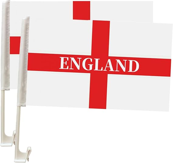 2 Pack England Car Flag, St George's Cross Car Window Flags, 30 x 45cm Double Sided Polyester England Flag with Pole, Football Supporters Decoration for World Cup, Euros & Rugby