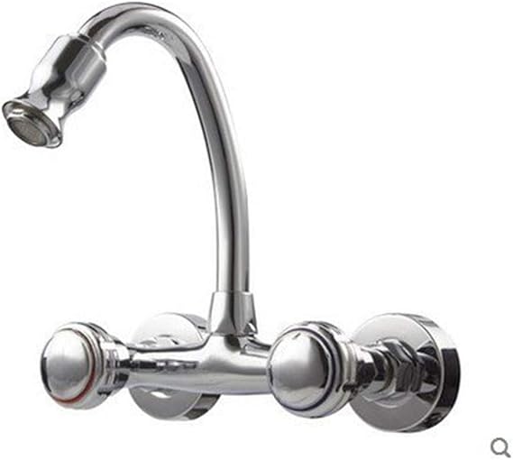 Wall Mounted Kitchen Tap Chrome Hot and Cold Water Mixer Double Hole Mixing Valve Kitchen Sink Faucet Double Handle Hot Metal Water Faucet Torneira Cozinha