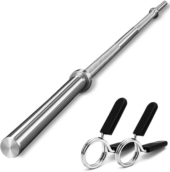 FK Sports Standard 1" Chrome Barbell 4ft, 5ft, 6ft, 7ft Weight Lifting Bar with 2 Collars, Weight Plates 1" Center Holes, Anti-Slip Knurled Grip, Heavy-Duty Steel for Strength & Home Gym