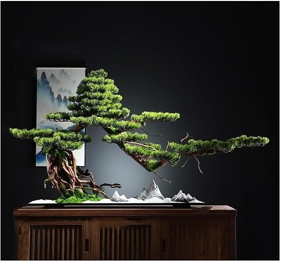 Artificial Small Bonsai Tree Simulation Of Pine Ornaments Bonsai Chinese Style Entrance Living Room Office Hotel Club Decoration Crafts Living Room Fake Plant G(XL)