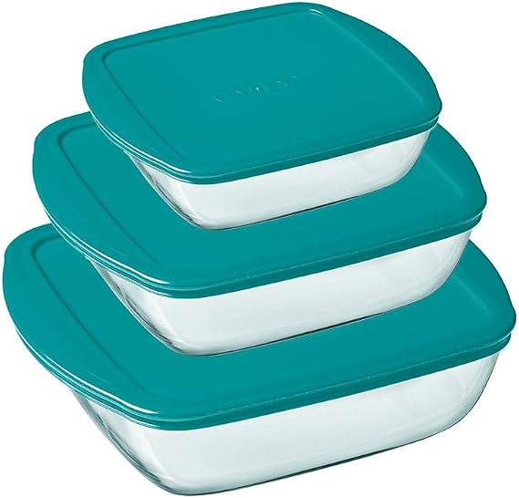 Set of 3 square glass dishes with lid - Cook & Store