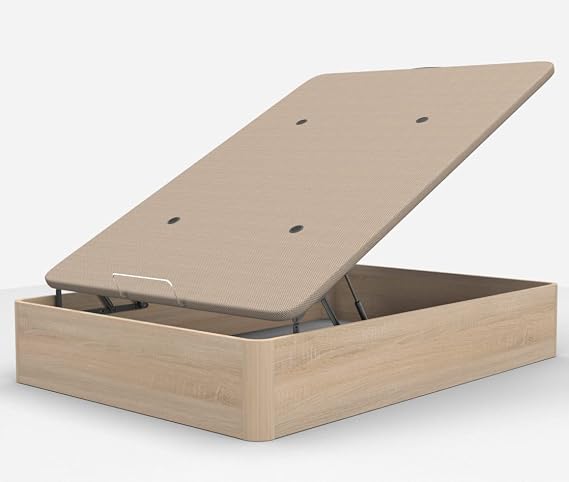 DORMIDAN - Large Capacity Folding Storage Bed with Rounded Wood Corners, 3D Breathable Upholstered Base + 4 Aeration Valves (Oak, 150 x 200 cm)