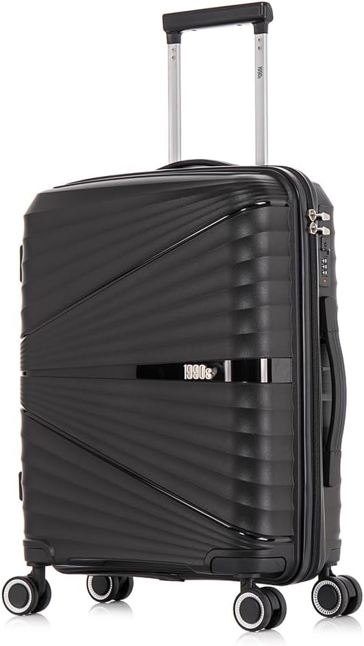 1990s Large Expandable Suitcase Polypropylene 75 cm for 25 kg (117L)| Semi-rigid Expandable Suitcase with 4 Swivel Wheels and Embedded Lock (Black)