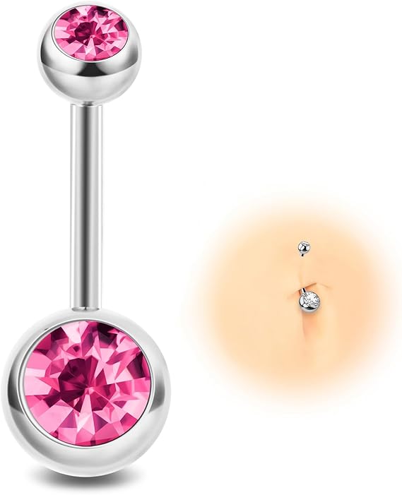 G23 Titanium Belly Button Bars Piercing Silver Gold Navel Piercing Jewelry for Women Ball Pink Blue Purple Colorful 14G 10MM 12MM Internally Small Short Long Solid Titanium Belly Bar