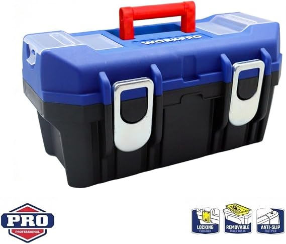 WORKPRO WP283018 22'' Metal Kilitli Plastik Takım Çantası, ABS Plastik, 59x29.9x29.3 cm, 15 kg Taşıma Kapasiteli, 2 Şeffaf Bölmeli