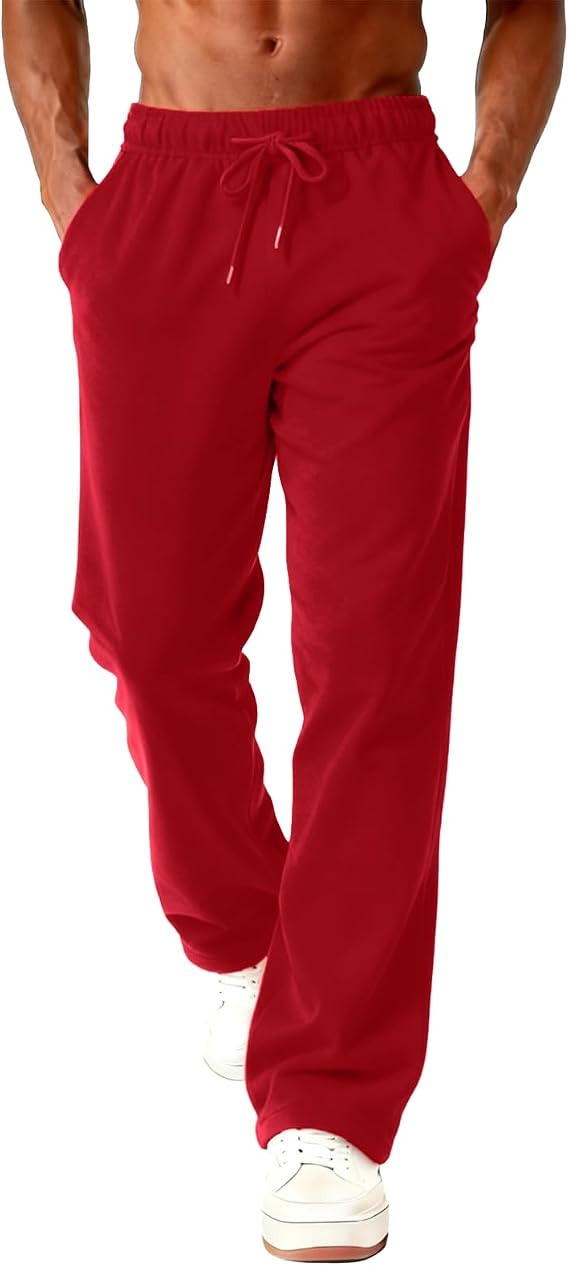 Joggers for Men UK Drawstring Tracksuit Bottoms Men Baggy Plain Work Trousers Wide Leg Sweatpants with Pockets Elastic Waist Jogging Bottoms Fleece Lined Joggers 2025 Casual Gym Sports Lounge Pants