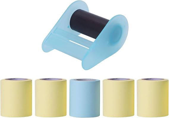 5Pack Sticky Notes Roll Self-Stick Note Pads Memo Message Pad Color Sticky Notes Set Writing Paper with Tape Dispenser Refill for Home School Office