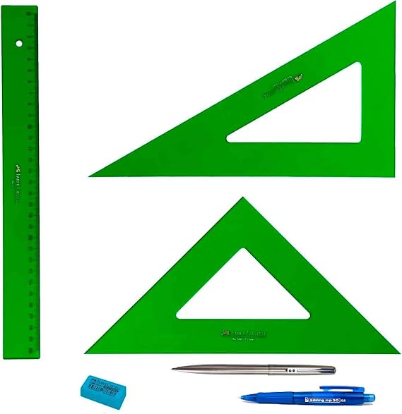 Pack of Faber Castell Technico – Ruler 813-30 cm + Square 566-25 cm + Box 666-25 cm + Gift