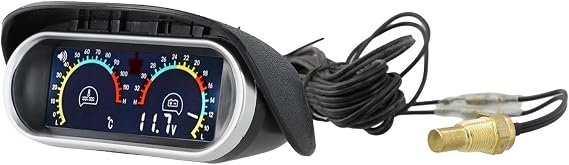 Digital 2 In 1 Car Water Temperature Gauge and Voltmeter with LCD Display and Sensor Compatible with 12V 24V Power Systems, Features Water Temp Alarm
