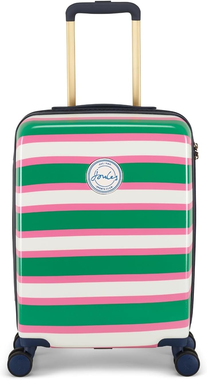 Joules Resort Stripe Travel Collection, Cabin Trolley Spinner, Hard Suitcase, 20 x 53.5 x 37 Carry On, PinkGreen
