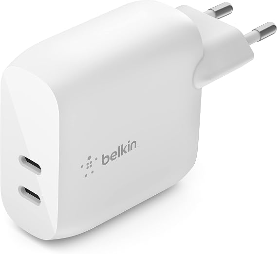 Belkin 40W USB Type C PD Wall Charger (Two 20W USB-C Ports each for PD Fast Charging for iPhone 16 or 15, iPad Pro, Galaxy and others)