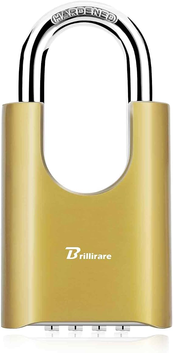 Outdoor Combination Lock, 4 Digit Heavy Duty Padlock Metal, Weatherproof Alloy Locks with Long Hardened Steel Shackle, High Security Large Padlocks for Sheds Fence, Gate Hasps, Storage Unit-Golden
