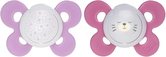 Chicco PhysioForma Comfort Pacifier, Pacifier 16-36 Months, Soft Silicone Nipple, Helps Physiological Breathing, Promotes Correct Mouth Development, Assorted Colours, Light Pink, 2 Pcs