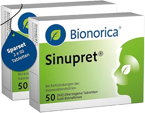 Sinupret im Sparset 2x50 Stück – 5-Pflanzenkombination bei Nasennebenhöhlenentzündung mit Schnupfen. Löst den Schleim öffnet die Nase und befreit den Kopf
