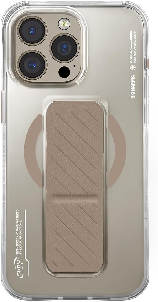 iPhone 16 Pro Max için Magsafe İle Uyumlu Kılıf Şarj Özellikli Teknoloji Desenli Standlı Skinarma Axon Gold