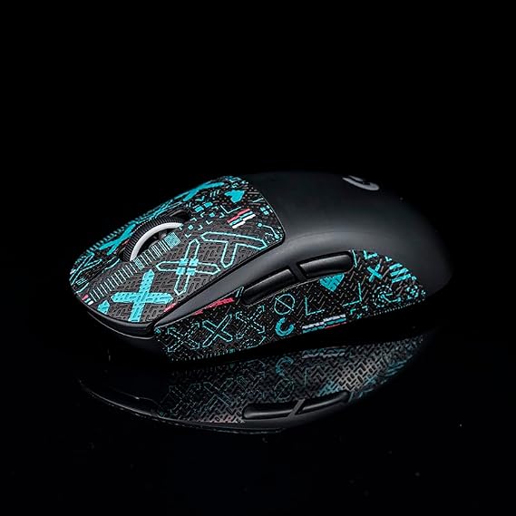滑り止めグリップテープ Logitech G Pro X Superlight 2C Lightspeed用 カット済みレザーマウススキン 吸汗&簡単取り付け プリントスチーム ブラックブルー