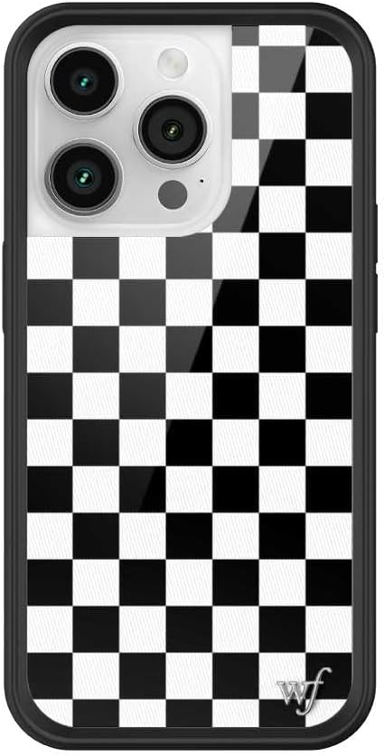 ワイルドフラワーケース - チェッカー Apple iPhone 14 Pro対応 | スケーター ブラック ホワイト クラシック かわいい 流行 - 保護ブラックバンパー 4フィートの落下試験認定 女性が経営するスモールビジネス