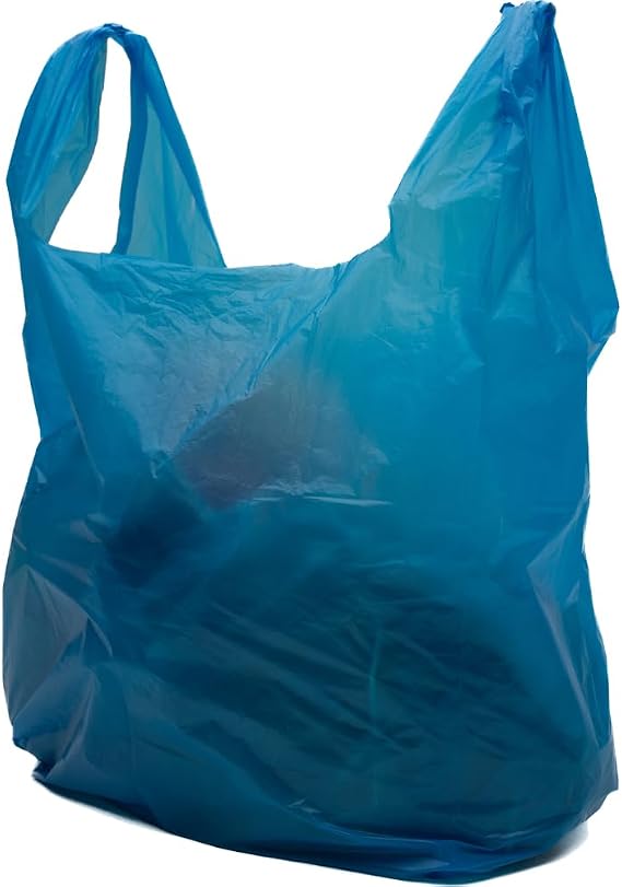 Clearly Carrier Bags, Pack of 100 Blue Plastic Bags, 28x43x53cm, Reusable Carrier Bag with Handles, Vest Style Shopping Bags for Food, Clothes, Shopping, Books and More