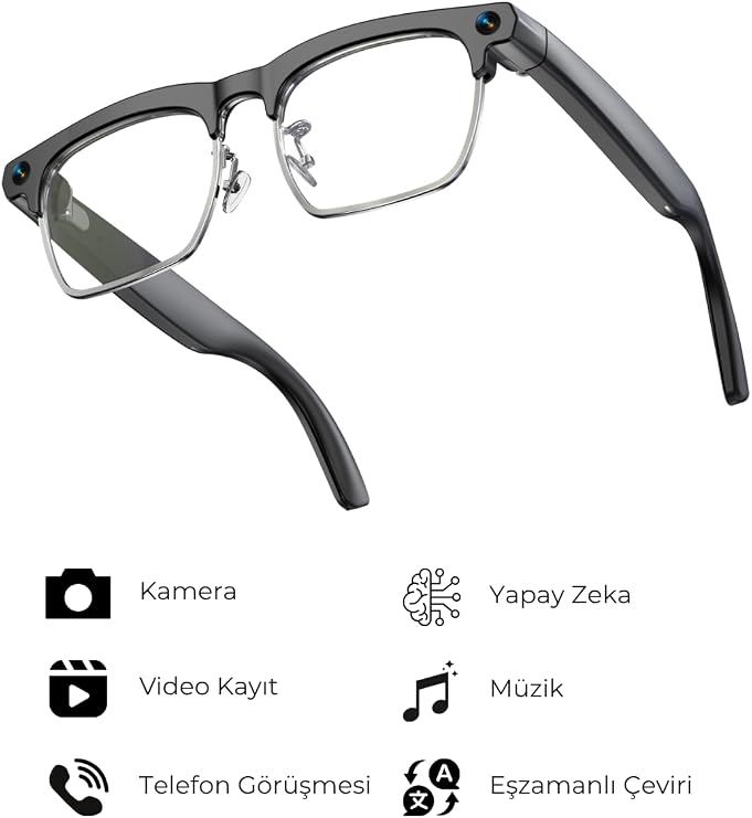 G3 Akıllı Kamera Gözlüğü Bluetooth Müzik Dinleme Fotoğraf Video Kaydı AI Çeviri Yapay Zeka Gözlük_Silver