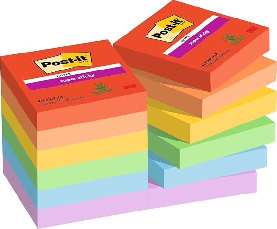 Post-it Super Sticky Notes, 12 Pads (1080 Sheets), 47.6 mm x 47.6 mm
