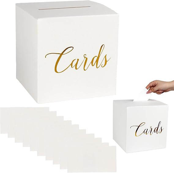 WNXBFO Wedding Card Box with 10 Cards, 22cm White Card Box, Cards Boxs Wedding for Party, Graduation, Baby Shower, Raffle, Vote Fundraising, Birthday Decoration