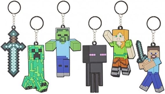 PMS Minecraft Keyring, Sword, Enderman, Steve, Zombie, Alex, Creeper Keychain Assorted - only one keyring will be sent at random (13282)