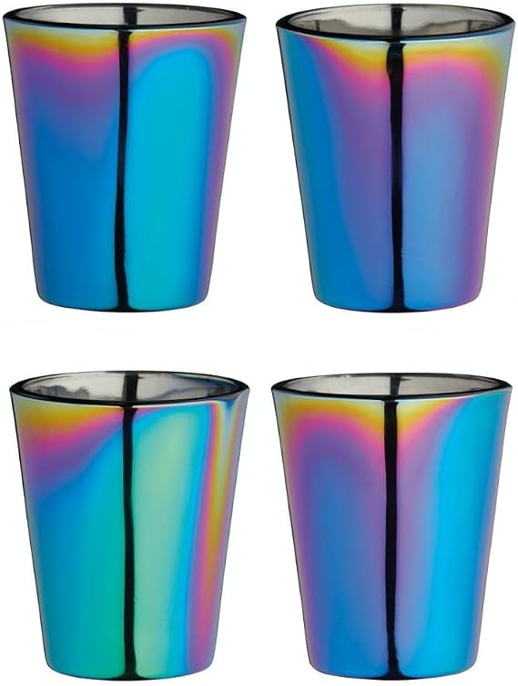 BarCraft BCSGRBOW4PC Metallic Rainbow Iridescent Shot Glasses, 50 ml (2 fl oz), Set of 4, 5 x 5 x 6 cm
