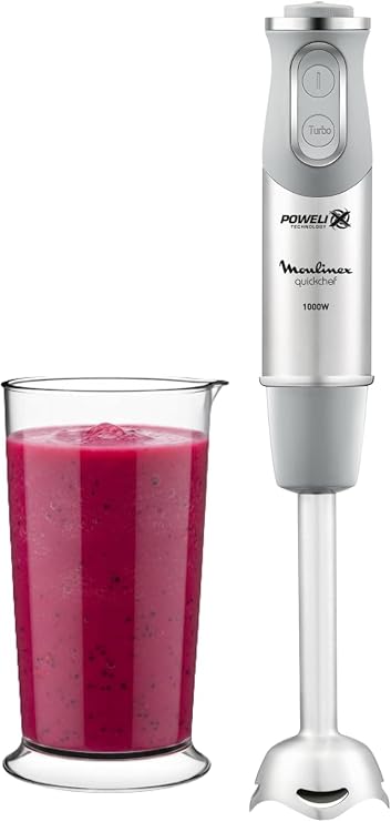 Moulinex QuickChef 1000W 10-Speed Hand Blender with Measuring Cup, Splash Protection, Non-Slip Handle, High Power and Adjustable Speeds DD65AD
