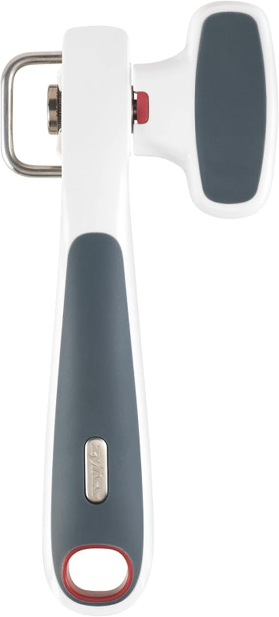 Zyliss Safe Edge Can Opener, Manual - Safely Open Without Sharp Lids - Lock and Unlock Safety - White/Gray