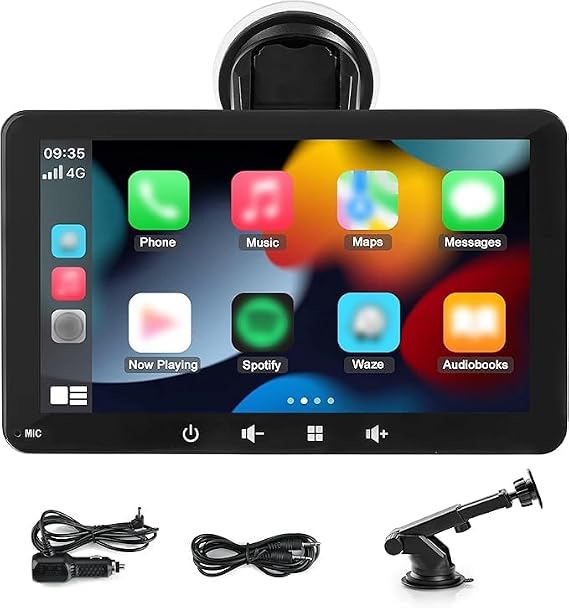 7 inch Wireless Apple Carplay & Android Auto Car Play Screen | Portable Car Tablet Smart Screen with Voice Control, Support Mirror Link, GPS Control for Most Vehicles