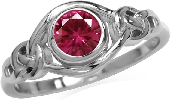 Silvershake 誕生石ジェムストーン ホワイトゴールドメッキ 925スターリングシルバー アイルランドケルトノット 婚約またはプロミスソリティアリングジュエリー 女性用