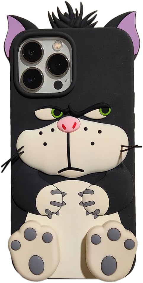 mayababy iPhone 17 Pro Max Compatible Phone Case, Shock-Resistant, Cute 3D Sculpted Cat Design, Stand, Animal, Adorable Plush Toy, Silicone TPU Soft Case, Smartphone Case, Cell Phone Case, Character
