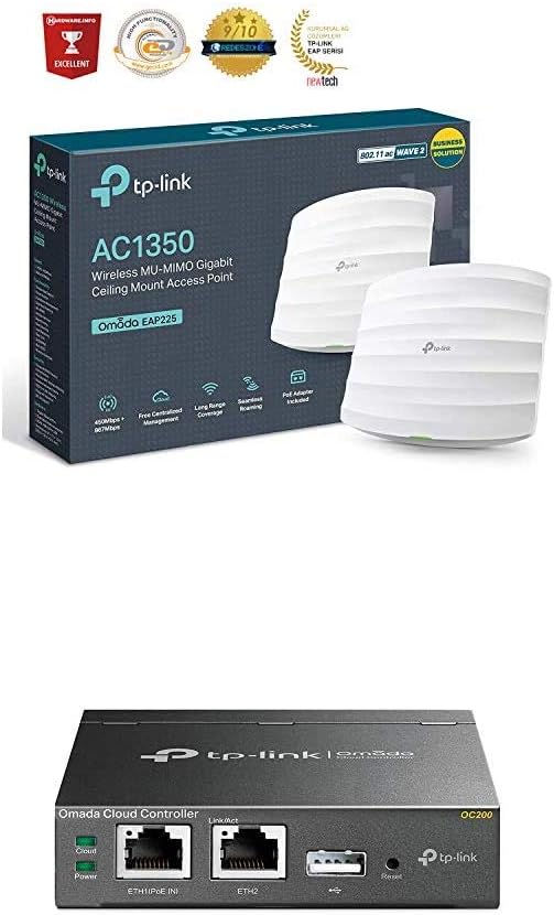 TP-Link AC1350 Wireless Access Point EAP225 with TP-Link OC200 Omada Cloud Controller, Free cloud access to manage from anywhere, anytime