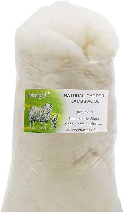 Combed Carded Lambs Merino Wool Yarn Fiber for Needing Felting Stuffing, Undyed Natural White, Super Clean, Fineness 19um (1lb, Combed Wool)