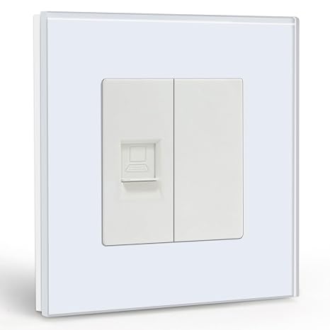 BSEED EU Standard Wall Plug 1/2 PC RJ45 Cat5 Ethernet Female Network Socket Recessed LAN Socket with 1/2 Blank White Glass Plate 86mm