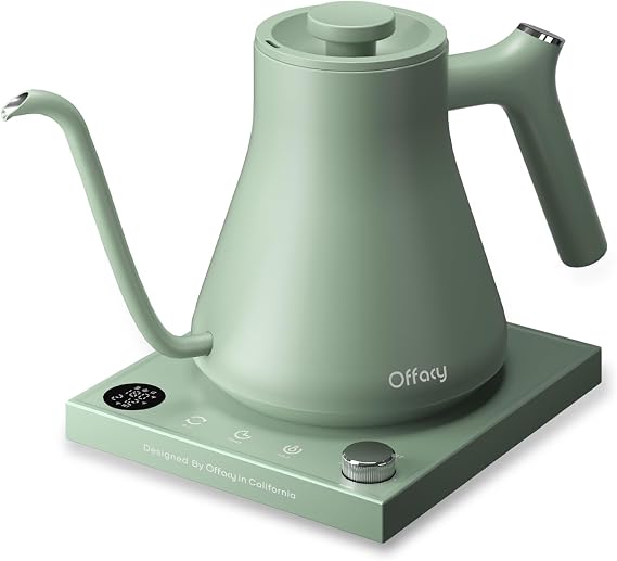 Electric Kettle, Offacy Gooseneck Kettle with Temperature Control, Pour Over Kettle, Coffee Kettle, 100% Food Grade 304 Stainless Steel Tea Kettle, 1200 Watt Fast Heating 0.9L Light Green