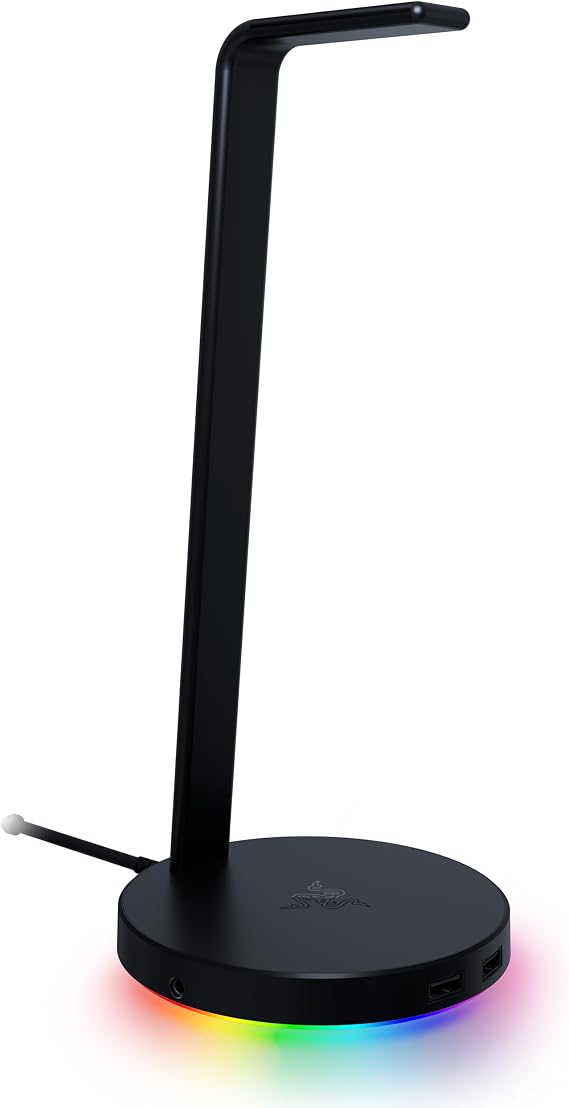 Razer Base Station V2 Chroma - Headphone stand with USB hub and RGB lighting (7.1 surround sound USB hub, integrated headphone holder, non-slip stand, Chroma RGB) black
