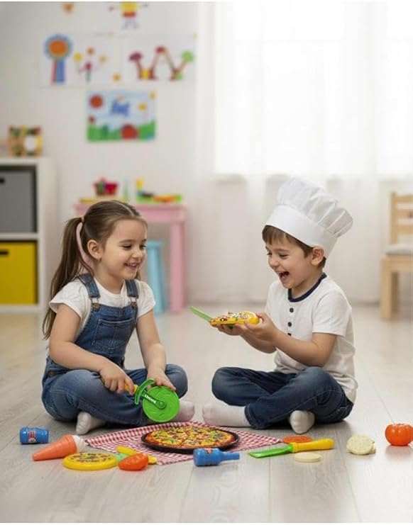 Pizza Set 17 parça Tepsili kesici spatula 6 dilim pizza tuz bisküvi 44x31cm Mutfak Ascilik Oyuncak