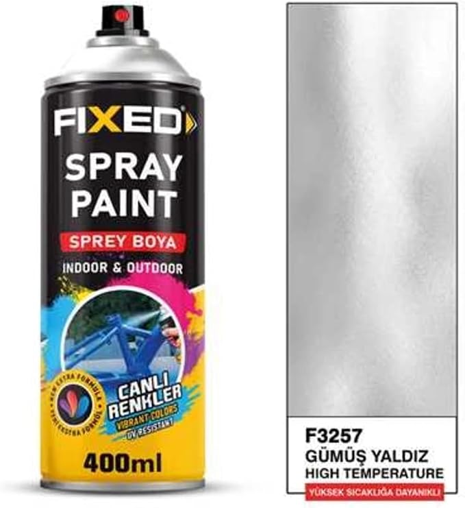 FIXED Sprey Boya Akrilik, Gümüş Yaldız, Yüksek Isıya Dayanıklı, 400ml