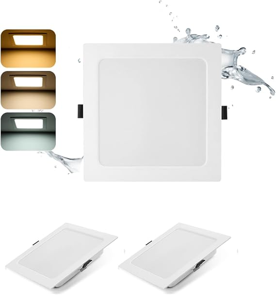 2 Pack Square LED Downlights Ceiling 16W 3CCT 1400LM IP44, Cutout 145-160mm [Energy Class E]