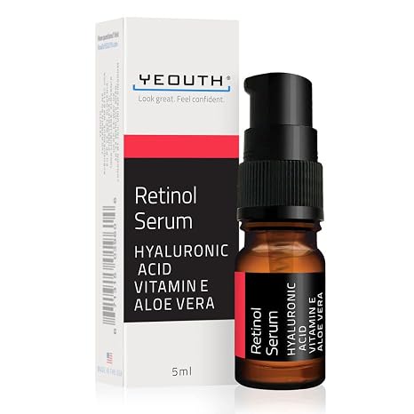 Retinol Serum with Hyaluronic Acid Aloe Vera Vitamin E - Even Skin Tone Reduction of Wrinkles Fine Lines Age Spots & Sun Spots - 30ml - YEOUTH (5ml)