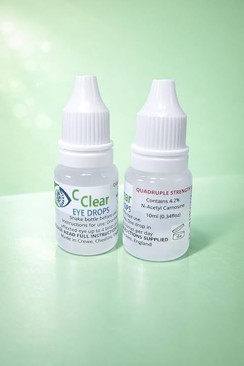 CClear Eye Drops with 4.2% N-Acetyl Carnosine, Quadruple Strength Formula for Dogs, Cats and Humans, 10ml (0.34 fl oz), 2 Pack