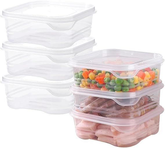 HEKOBAG 6PCS Plastic Food Containers, Transparent Leakproof Containers, Small Containers with Lids 350ml, Plastic Food Freezer Containers