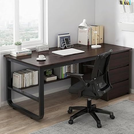 Modern White Computer Desk with 3 Drawers & Storage Compartments - Stylish Home Office Furniture for Workspace, 47 Inch, Simple Design, Perfect for Small Spaces