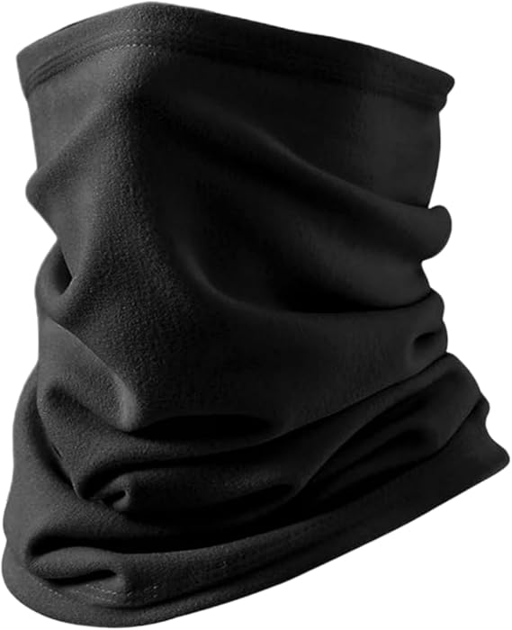 Neck Warmer Windproof Gaiter Mask, Bandana Face Covering Scarf for Men & Women Cold Weather, Multifunctional Elastic UV Resistence Winter Warmer Headwear, Gaiter Snood for Outdoor, Black, 25 x 33 cm