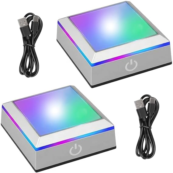 2PCS Square LED Light Base, Multicolor LED Light Crystal Display Stand Base